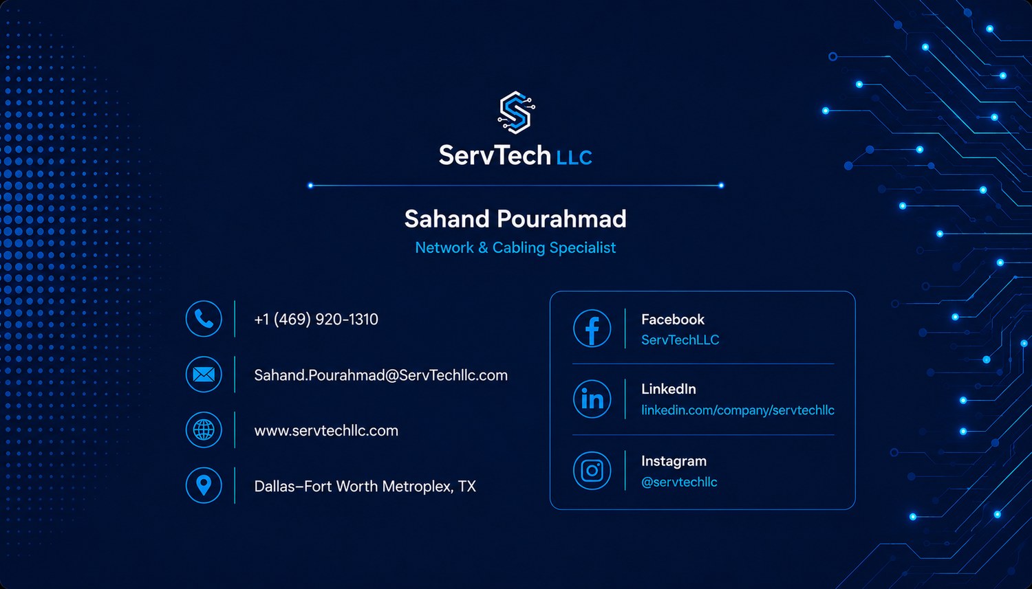 ServTech LLC business card front